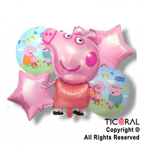 SET DE GLOBOS METALIZADO PEPPA PIG 5 UNIDADES X 1